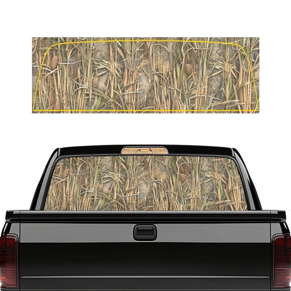 Pzuqiu Reed Camouflage Pattern Truck Rear Window Decal 66.9 x 22.4 Inches, Anti-Fade Weatherproof Vinyl Car Window Sticker for Most Pickup Trucks
