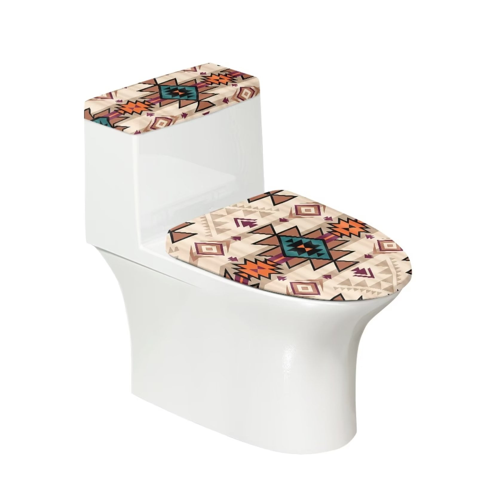 Pzuqiu Replacement Toilet Tank Cover Decor with Elastic Bottom Ethnic