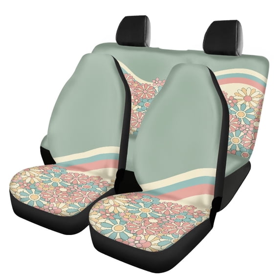 Pzuqiu Retro Daisies Car Seat Covers Full Set, Suitable for Car Seats Automotive Seats SUV Seats, Front and Rear Seat Cover Set for Trucks Cars