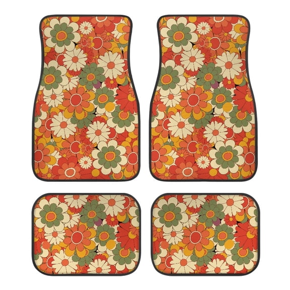 Pzuqiu Retro Pop Floral Auto Rugs Non-Slip Car Floor Mats Set, Anti Slip Full Set Floor Car Mat Liners Fit for SUV Cars Truck