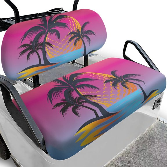 Pzuqiu Retro Tropical Palm Tree 2 Piece Golf Cart Seat Covers - Breathable Washable Universal Fit For Most 2-Seater Golf Carts