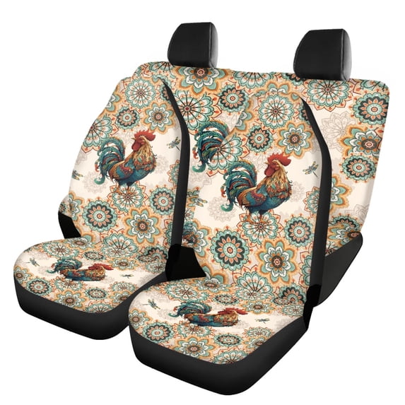 Pzuqiu Rooster Mandala Pattern Car Seat Covers 3 Pack Front and Rear Seat Cover Set Lightweight Accessories Suitable for Cars Sedans
