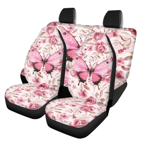 Pzuqiu Roses Car Seat Covers 3 Pieces, Front and Rear Seat Cover Set Polyester Full Set Anti-Slip for Truck Trucks Cars