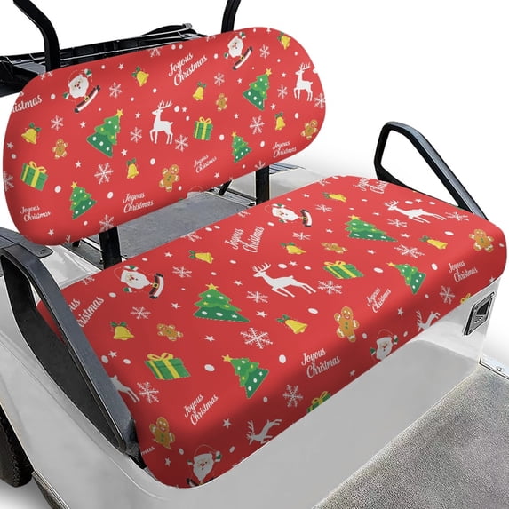 Pzuqiu Santa Claus Snowflake Golf Cart Seat Covers Breathable, for Outdoor Sports, Golf Cart Bench Seat Covers, Compatible with Club Car Precedent Golf Carts