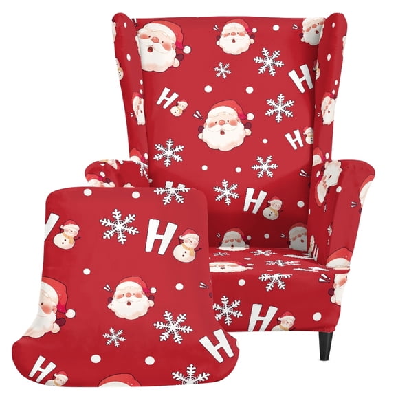 Pzuqiu Santa Claus Snowflake Wing Chair Cover for Pet, Stain Resistant Wingback Chair Slipcover Polyester Spandex Fabric Wingback Armchair Cover for Lounge
