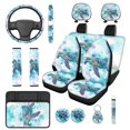 thumbnail image 1 of Pzuqiu Sea Turtle Boho Automobile Interior Sets Car Front Rear Seat Cover Steering Wheel Seat Belt Headrest Center Console Cushion Pad Keychain Coaster 14 Pcs Full Set Covers Fit Most Vehicles, 1 of 7