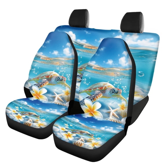 Pzuqiu Sea Turtle Floral Print Car Seat Covers Protect Car Seat Covers Full Set Breathable 3 PCS Front and Rear Seat Cover Set Fit for SUV Cars