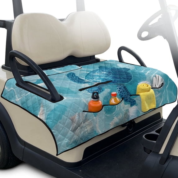 Pzuqiu Sea Turtle Print Golf Cart Seat Covers with 4 Pockets Quilted Golf Cart Seat Covers, With Pockets Portable Foldable Golf Cart Seat Cover
