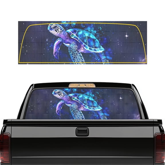 Pzuqiu Sea Turtle Truck Rear Window Decal, Universal Car Rear Windshield Sunshade Perforated Easy Installation Pickup Car Window Stickers for, 66.9 x 22.4 Inch