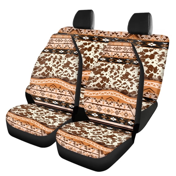 Pzuqiu Seat Protectors, Compatible with SUV Seats Van Seats, Car Seat Covers for Truck most Cars Full Set, Geometric Brown Pattern