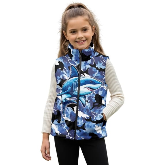 Pzuqiu Shark Boy Outerwear Vest 9-10 Comfortable Versatile Vest Zip Up Sleeveless for Boy Fashion Casual Fall Winter Warm Outerwear With Pockets Soft for Outdoor Activities