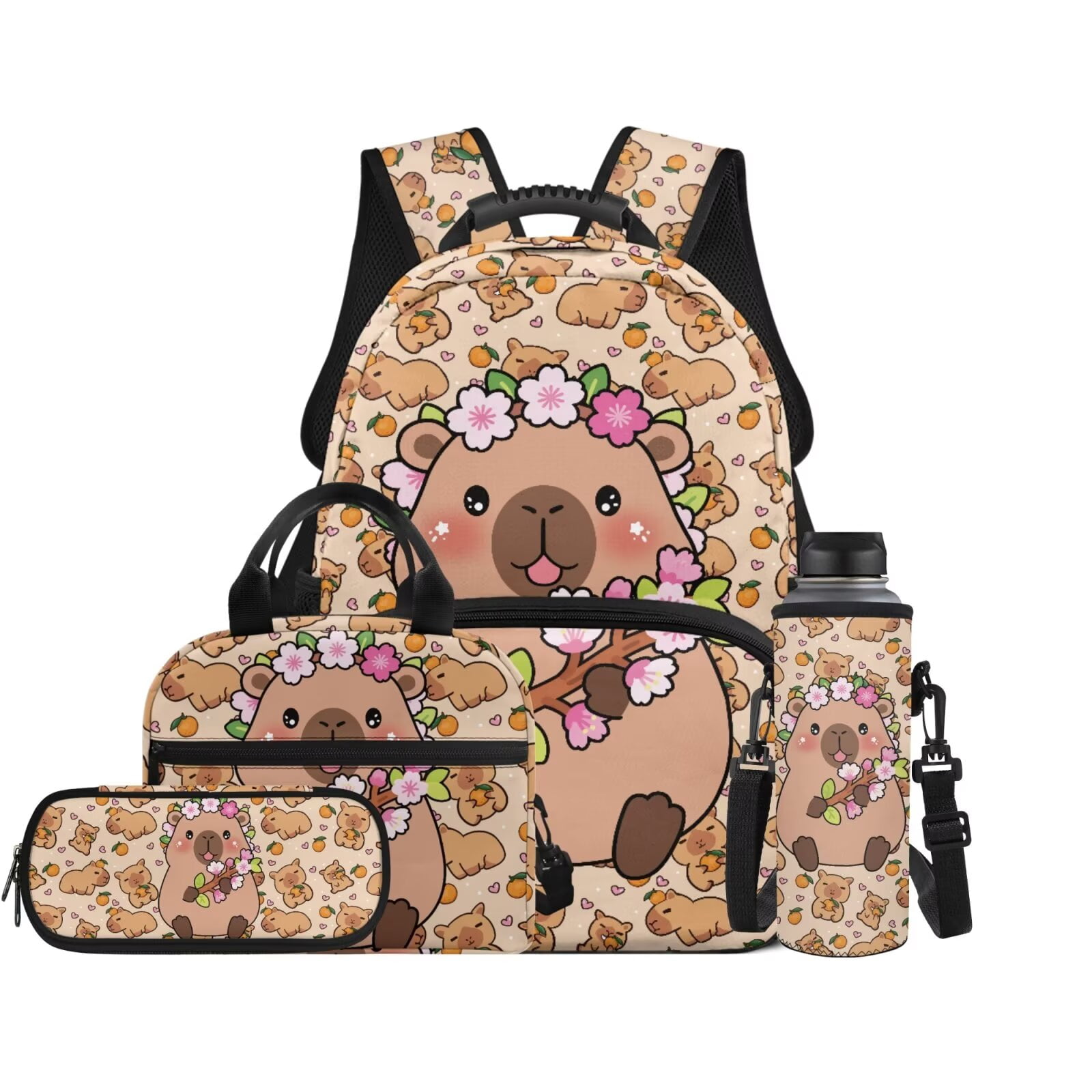 Pzuqiu Shark Print Cute Back Pack Backpacks for Boys with Lunch Box Pencil Bag Water Bottle Holder 17 Inch School Backpack for Boy 4 Pcs Daypack Travel Bag for Kids 8-12