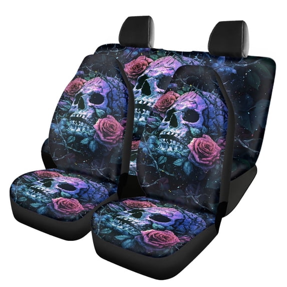 Pzuqiu Skull Car Seat Covers Full Set Automotive Interior Protection Front and Rear Seat Cover Set Softy Easy to Install Full Set Seat Covers for Cars