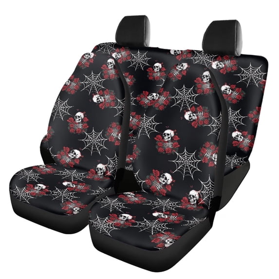 Pzuqiu Skull Car Seat Covers Full Set Interior Front and Rear Seat Cover Set, Easy to Install, Suitable for Vehicle Seats Auto Interior