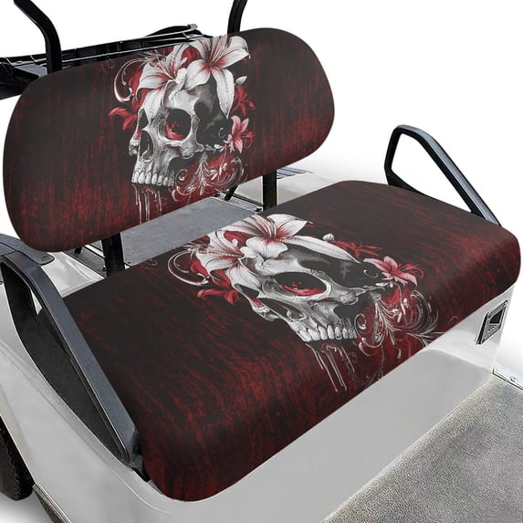 Pzuqiu Skull Floral 2-Piece Golf Cart Seat Covers Set - Breathable Washable Protective Covers for Most 2-Seater Golf Carts