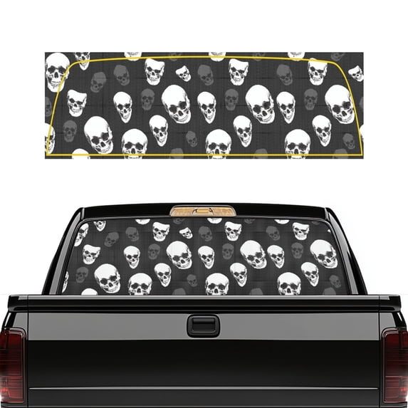 Pzuqiu Skull Pattern Truck Rear Window Decal for Most Pickup SUV Truck, Quick Install Perforated Vinyl Car Rear Windshield Sunshade