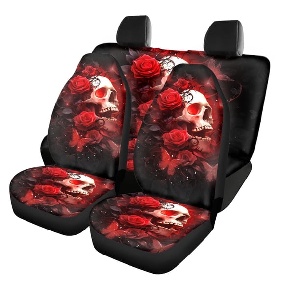 Pzuqiu Skull Rose Full Set Seat Covers for Cars Easy to Install Car Seat Covers Soft 3 PCS Front and Rear Seat Cover Set Fit for most Cars Sedans