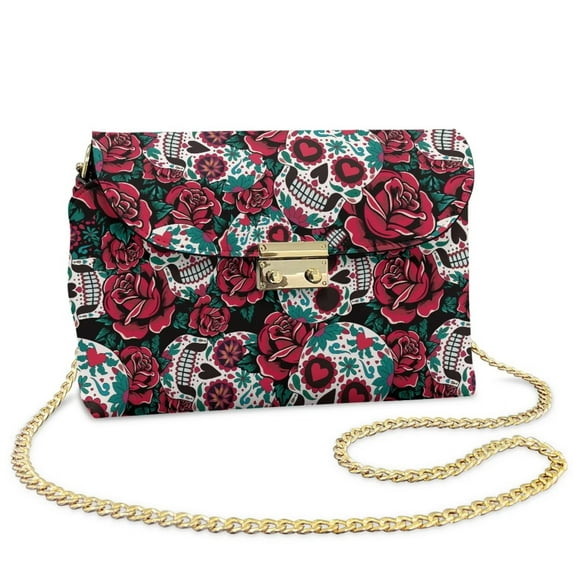 Pzuqiu Skull Rose Leather Crossbody Bags for Women Vintage Practical Women Leather Crossbody Bag with Chain Casual Lightness Trendy for Party and Special Occasions