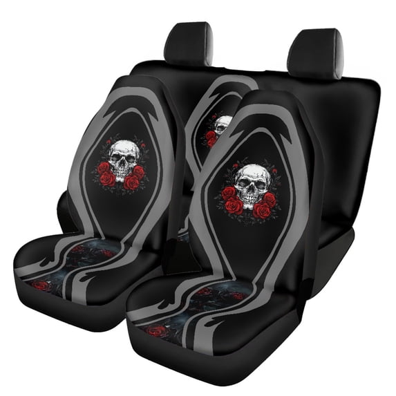 Pzuqiu Skull Rose Seat Protectors 3 PCS Car Seat Covers Full Set Durable Vehicle Decor Suitable for Trucks Cars