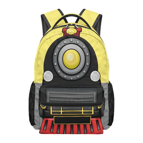 Pzuqiu Smooth Zipper School Backpack, Yellow Train Polyester Waterproof Student Backpack Comfortable Straps Student Bag for Trips Museum Visits Travel