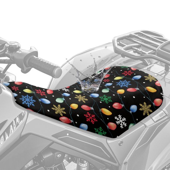 Pzuqiu Snowflake Pattern LED Strip ATV Seat Cover, Waterproof Breathable ATV Saddle Protector Stretchable for Sportsman Kawasaki Scrambler Polaris Arctic Cat