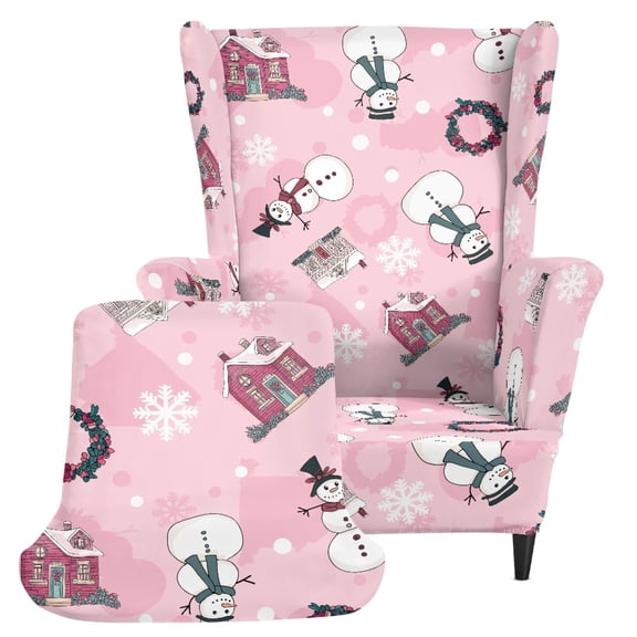 Pzuqiu Snowman House Pattern Wingback Armchair Cover, Non-Slip Wingback Chair Cover with Elastic Bottom, 2 Piece Wear Resistant Wing Chair Cover