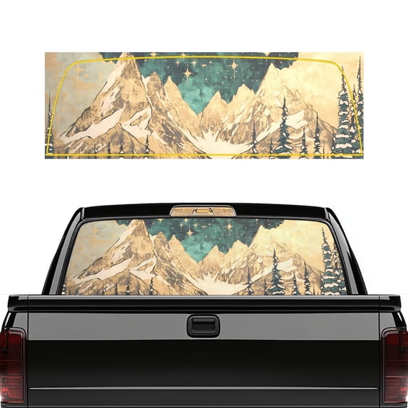 Pzuqiu Snowy Mountain Starlit Sky Theme Back Window Decals for Most Trucks Pickups, Perforated Sun Protection Vinyl Car Rear Windshield Sunshade