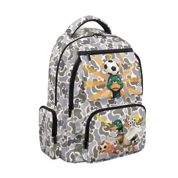Pzuqiu Soccer Duck Camo 17 Inch School Bag Backpack for Boys Portable School Bookbags Large Capacity Travel Ruckpack Breathable Shoulder Bookbags Lightweight Laptop Daypack 6-8