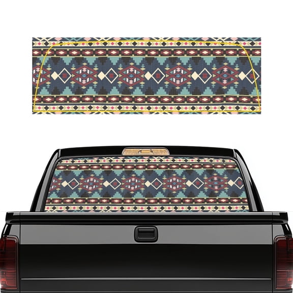 Pzuqiu Southwestern Geometric Pattern Truck Rear Window Decal for Most Pickup Trucks, Durable FadeResistant Vinyl Car Rear Windshield Sunshade