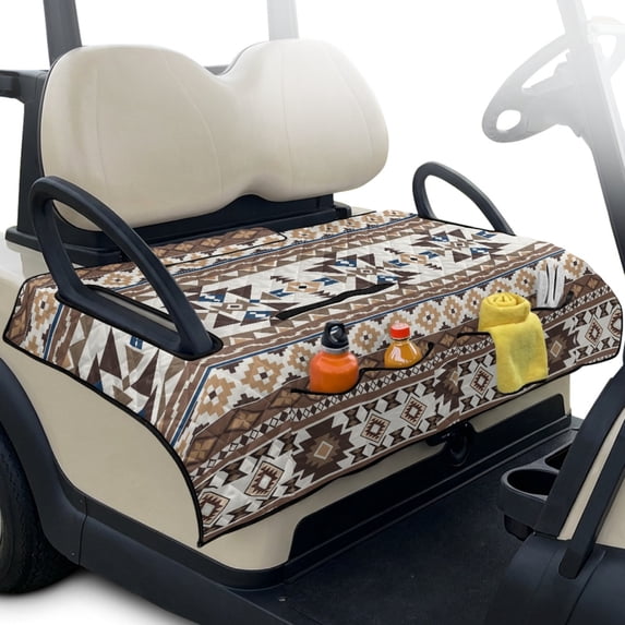 Pzuqiu Southwestern Geometric Quilted Golf Cart Seat Cover - 2-Person Universal Fit With 4 Storage Pockets, Non-Slip Protector for Golfers