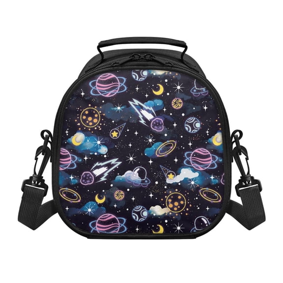 Pzuqiu Space Planet Rocket Design Removable Adjustable Strap Children’s Lunch Bag, Polyester Fabric Thermal Insulation Kids Lunch Bag for Outdoor School