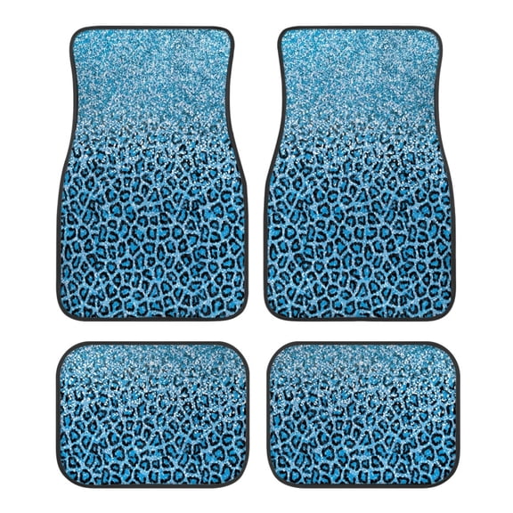 Pzuqiu Sparkling Leopard Print Pattern Car Floor Mats 4 PCS, Automotive Floor Mats Knitted Fabric Non-Slip All Weather Protection Compatible with Cars Truck SUV