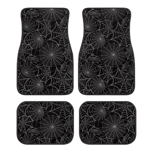 Pzuqiu Spider Web Design Floor Mats 4 Pieces Auto Rugs Full Set All Weather Protection Suitable for Sedans SUV