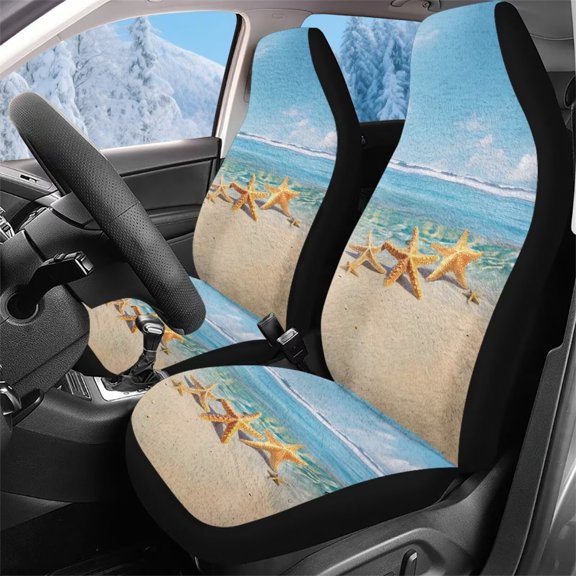 Pzuqiu Starfish Car Seat Covers Easy to Clean Easy Installation 2 Piece Car Front Seat Cover Non-Slip with Elastic Edge Protection Interior Accessories Universal Fit for SUV Sedans