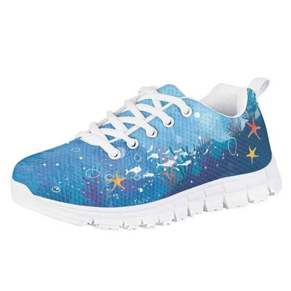 Pzuqiu Starfish Girls Blue Ocean Sneakers Size 1 Lightweight Running Tennis Shoes Comfy Athletic Walking Shoes Outdoor Sport Shoes