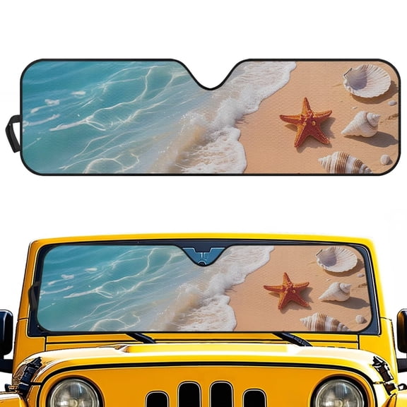 Pzuqiu Starfish Windshield Sunshade Sun Visor Blocks UV Rays Shade Heat Shield Keep Your Vehicle Cool Easy Fold Compatible with Jeep Wrangler JK JKU JL JLU & Jeep Gladiator JT