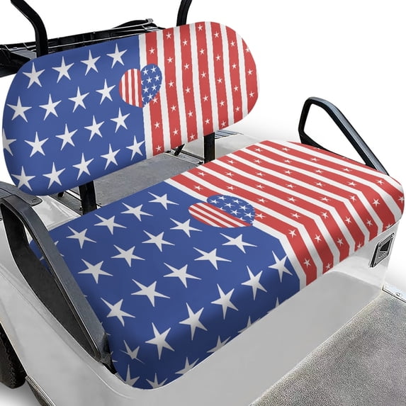 Pzuqiu Starry Stripes Heart Golf Cart Backrest Bottom Seat Cover Breathable, Comprehensive, Suitable for Outdoor, Fit for Ezgo