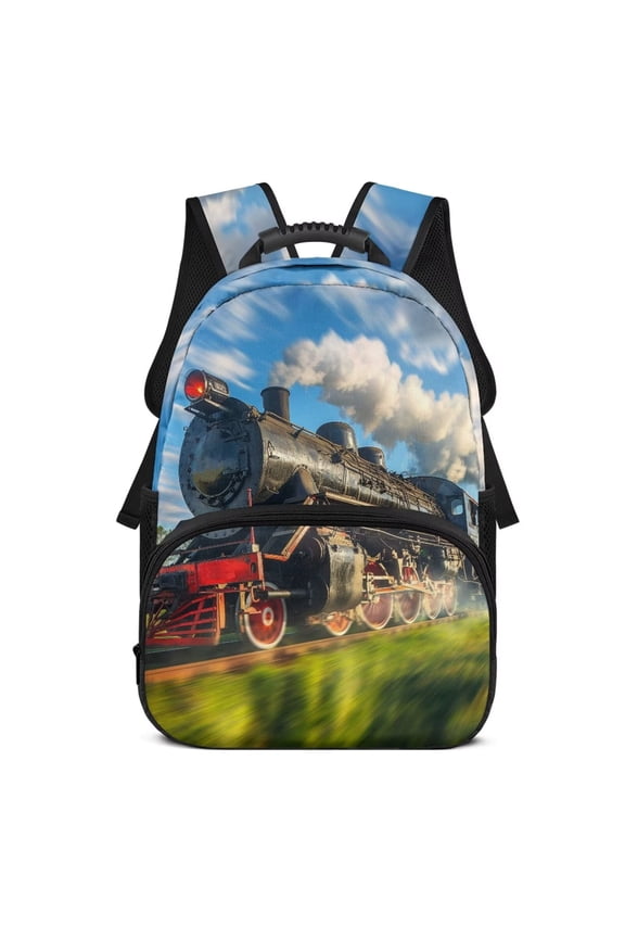 Steam Train Customized 17 Inch Backpack for Boys Personalized School Bag with Name Lightweight Breathable Shoulder Bag Custom for Teenagers Boys Age 6-18