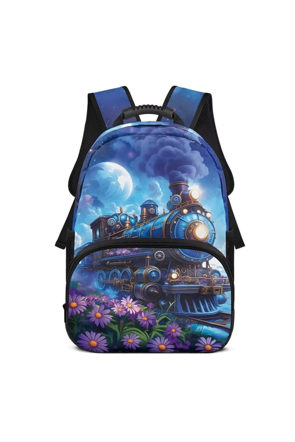 Steam Train Personalized School Backpacks for Kids Students 17 Inches Back to School Customized Shoulder Bookbags with Adjustable Straps Breathable Custom Backpack with Name