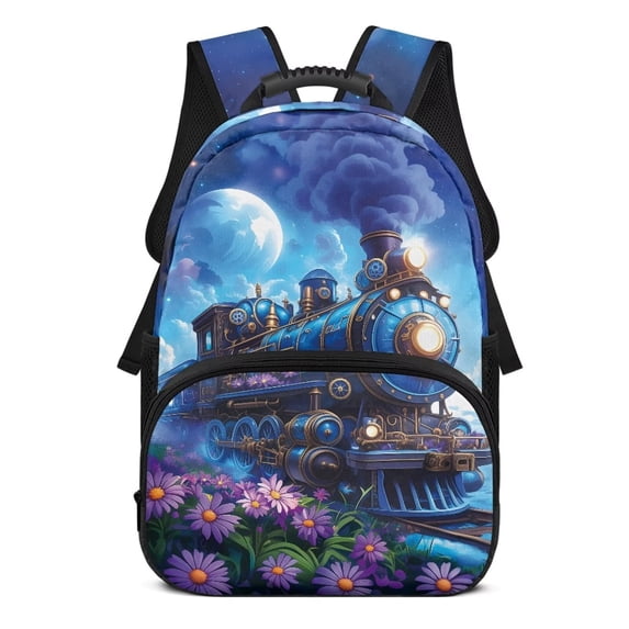 Pzuqiu Steam Train Personalized School Backpacks for Kids Students 17 Inches Back to School Customized Shoulder Bookbags with Adjustable Straps Breathable Custom Backpack with Name