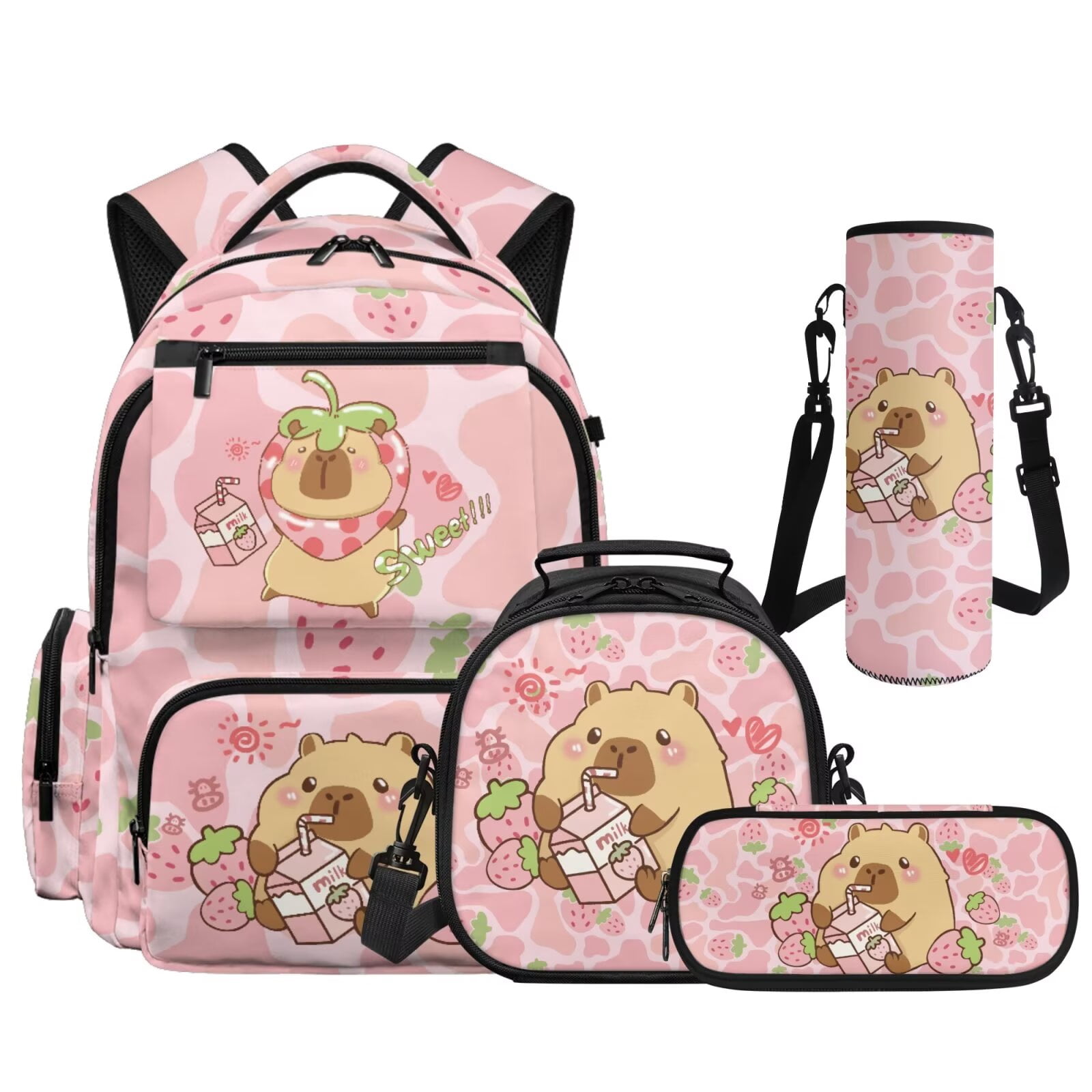 4-Piece Backpack Set - Lunch Box, Crossbody Bag, Pencil Pouch Amazon.com | Phaoullzon Girls Backpack with Lunch Box Set  main image 3