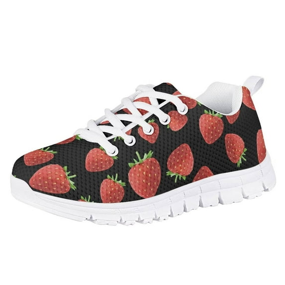 Pzuqiu Strawberry Running Shoes for Big Girls Size 3 Breathable Kids Walking Shoes Lace Up Tennis Shoes Outdoor Sport Shoes