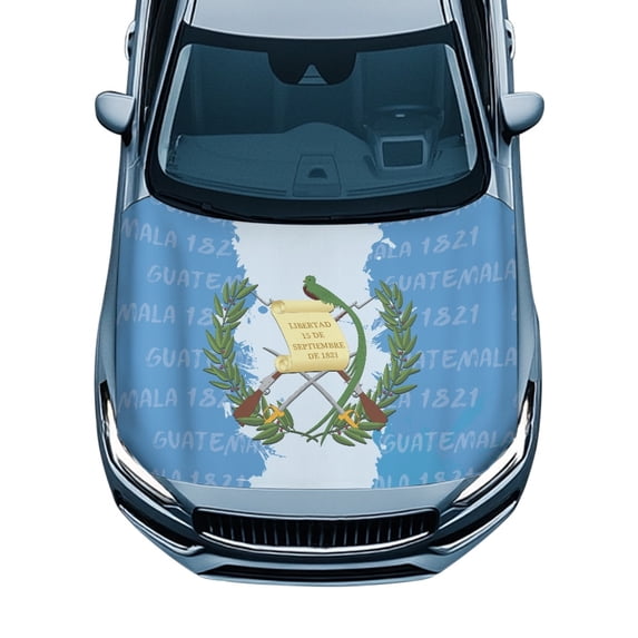 Pzuqiu Stretchable Car Hood Decoration, Guatemala Flag & Text Pattern Elastic Stretch Fabric Auto Hood Cover, Dustproof Car Hood Flag Cover