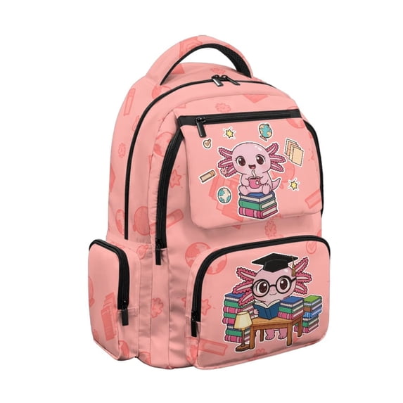 Pzuqiu Study Axolotl Kids Backpack for Girls 17 Inches Large Capacity Schoolbag with Adjustable Padded Straps Laptop Daypack Comfortable Shoulder Bookbag Ages 6-12 Back to School