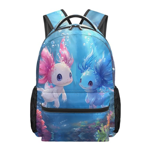 Pzuqiu Sturdy Student Bookbag, Axolotl Underwater Print Polyester Adjustable Straps Kids Backpack Spacious Student Backpack for Outdoor Activities School Hiking