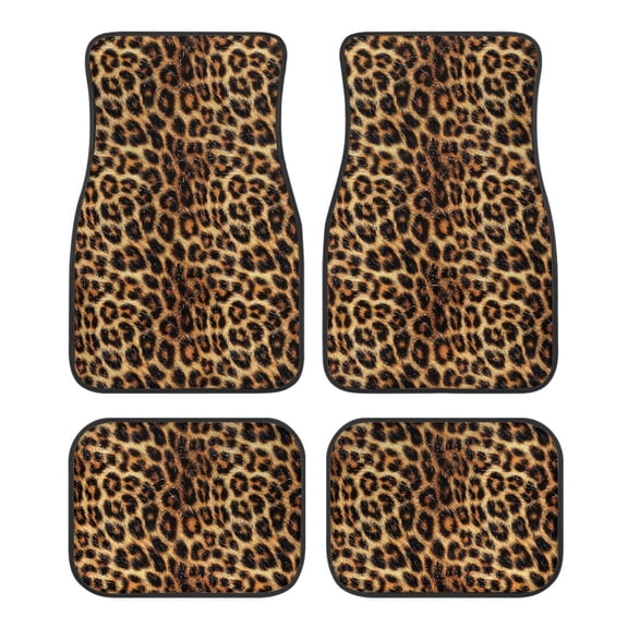 Pzuqiu Stylish 4-Piece Car Floor Mats with Leopard Print Pattern - Non-Slip All-Weather Interior Protection