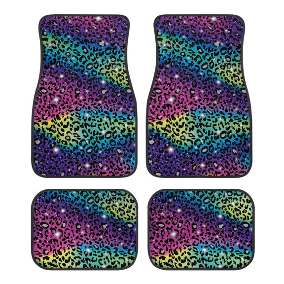 Pzuqiu Stylish 4-Piece Car Floor Mats with Rainbow Leopard Pattern - Non-Slip All Weather Interior Protection For Cars Suvs Trucks