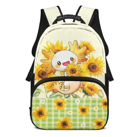 Pzuqiu Sunflower Axolotl Custom School Backpacks for Girls Kids 17 Inch Personalized Shoulder Bookbags Lightweight Schoolbags Breathable Custom Backpack with Name for Students
