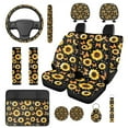 thumbnail image 1 of Pzuqiu Sunflower Butterfly Automobile Interior Sets Car Front Rear Seat Cover Steering Wheel Seat Belt Headrest Center Console Cushion Pad Keychain Coaster 14 Pcs Full Set Covers All Weather Use, 1 of 7