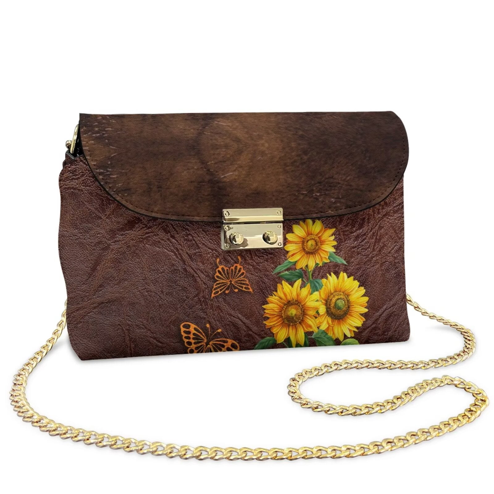 Pzuqiu Sunflower Leather Crossbody Bags for Women Trendy Lightness Fashion Woman Crossbody Bag with Chain Strap Vintage Practical Functional Gifts for Women